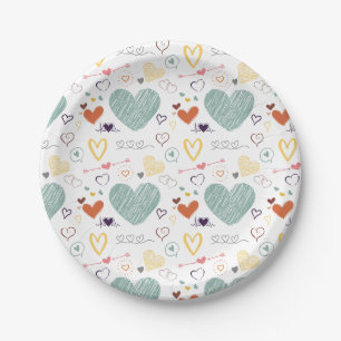 vinatage colours heart pattern paper plate