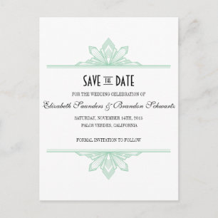 Vinatge Deco Mint & Black Save the Date Announcement Postcard