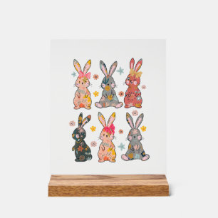 Vinatge Retro Bunny Floral Flower Rabbit Easter Da Acrylic Sign