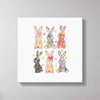 Vinatge Retro Bunny Floral Flower Rabbit Easter Da Canvas Print