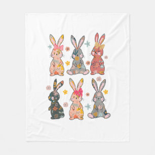 Vinatge Retro Bunny Floral Flower Rabbit Easter Da Fleece Blanket