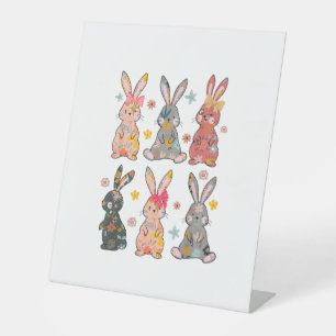Vinatge Retro Bunny Floral Flower Rabbit Easter Da Pedestal Sign