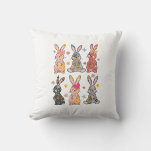Vinatge Retro Bunny Floral Flower Rabbit Easter Da Throw Pillow