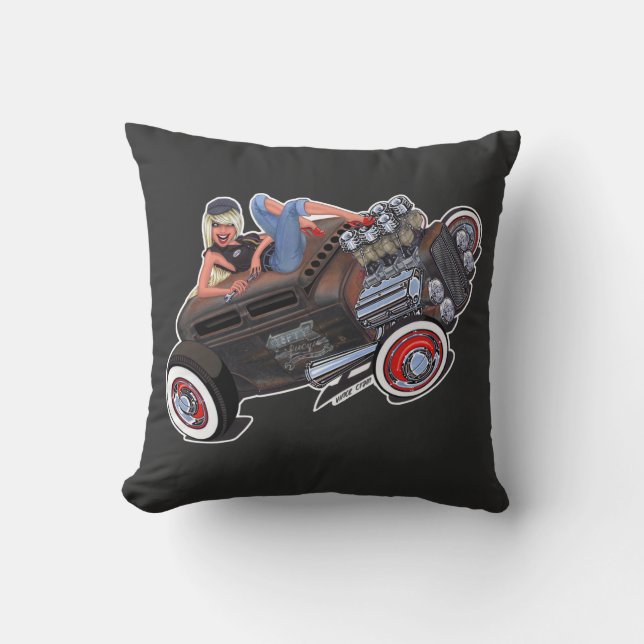 Vince Crains High Octane Art,  1930s Rusty Rat Rod Throw Pillow (Front)