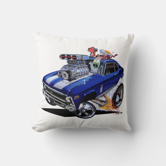 Vince Crains High Octane Art, 1970 Chevy Nova Throw Pillow (Front)