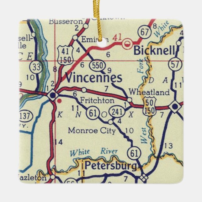 Vincennes IN Vintage Map Ceramic Ornament (Front)