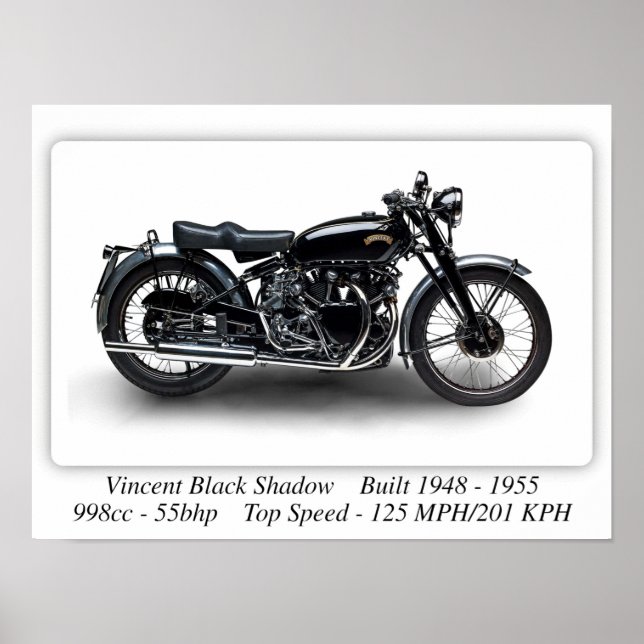 Vincent Black Shadow Motorcycle - A3 Size Print  (Front)
