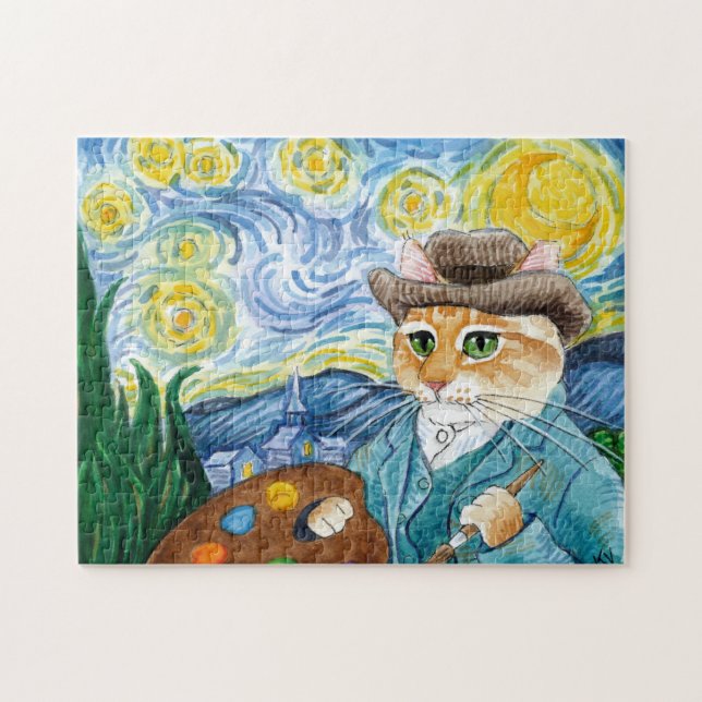 Vincent le chat, nuit étoilée charrient le puzzle (Horizontal)