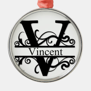 Vincent V Monogram Metal Ornament