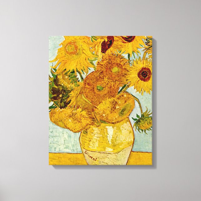Vincent Van Gogh 12 Sunflowers Impressionist Canvas Print (Front)