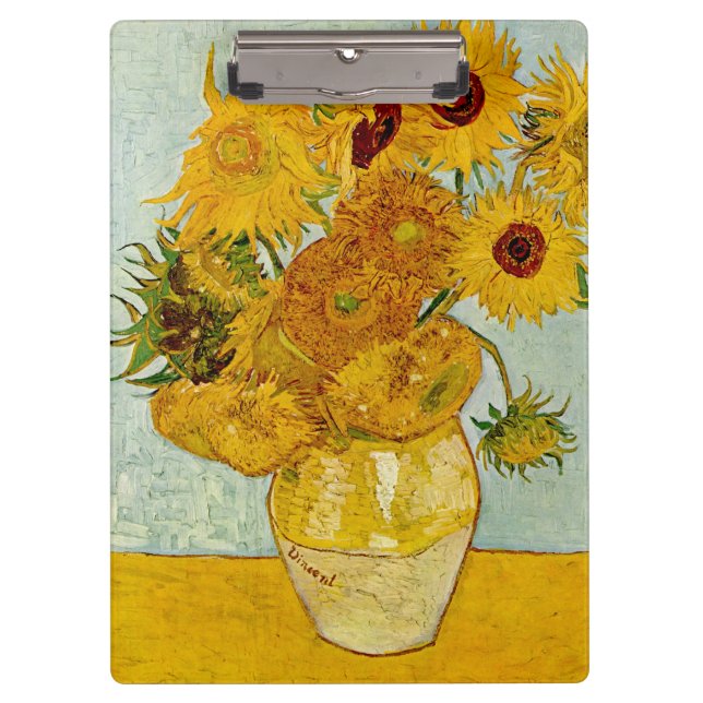 Vincent Van Gogh 12 Sunflowers Impressionist Clipboard (Front)