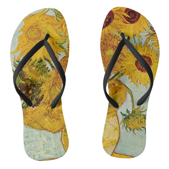 Vincent Van Gogh 12 Sunflowers Impressionist Flip Flops (Footbed)