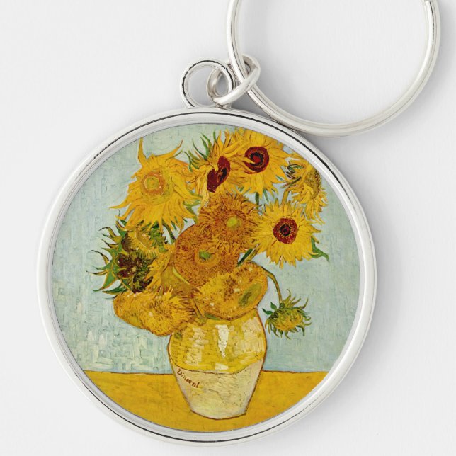 Vincent Van Gogh 12 Sunflowers Impressionist Keychain (Front)