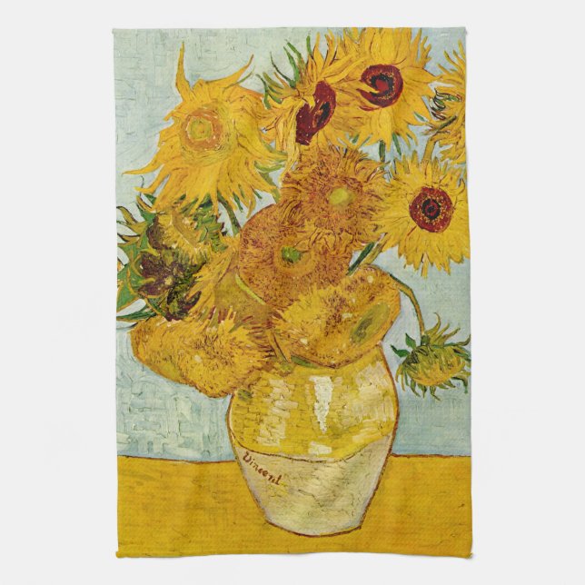 Vincent Van Gogh 12 Sunflowers Impressionist Kitchen Towel (Vertical)