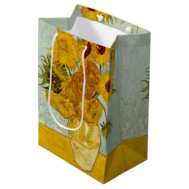 Vincent Van Gogh 12 Sunflowers Impressionist Medium Gift Bag (Front Angled)