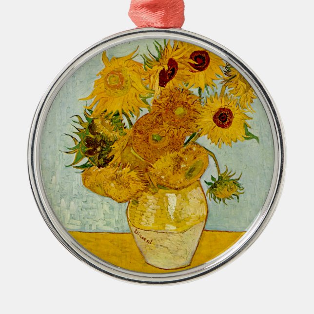 Vincent Van Gogh 12 Sunflowers Impressionist Metal Ornament (Front)