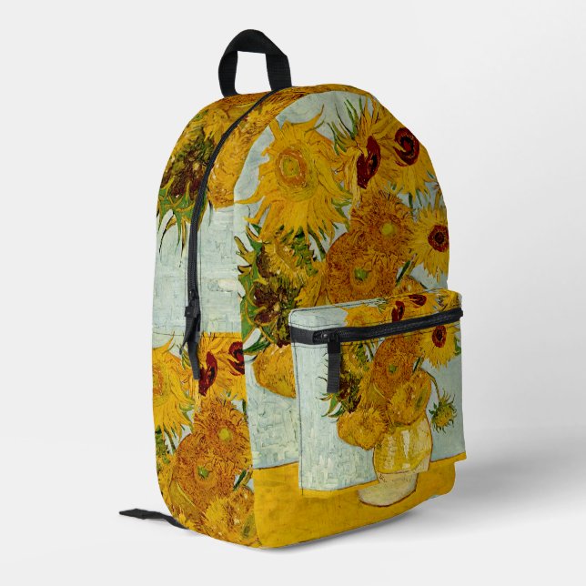 Vincent Van Gogh 12 Sunflowers Impressionist Printed Backpack (Back Corner Left)