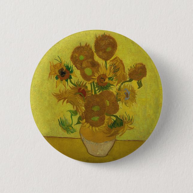 Vincent Van Gogh 15 Sunflowers Painting 2 Inch Round Button (Front)