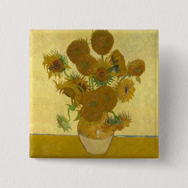 Vincent Van Gogh 15 Sunflowers Painting 2 Inch Square Button (Front)