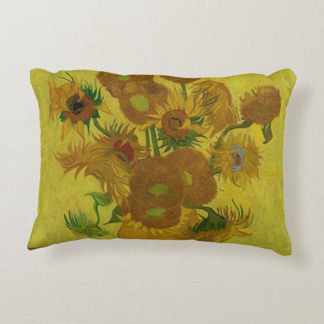 Vincent Van Gogh 15 Sunflowers Painting Accent Pillow (Back)