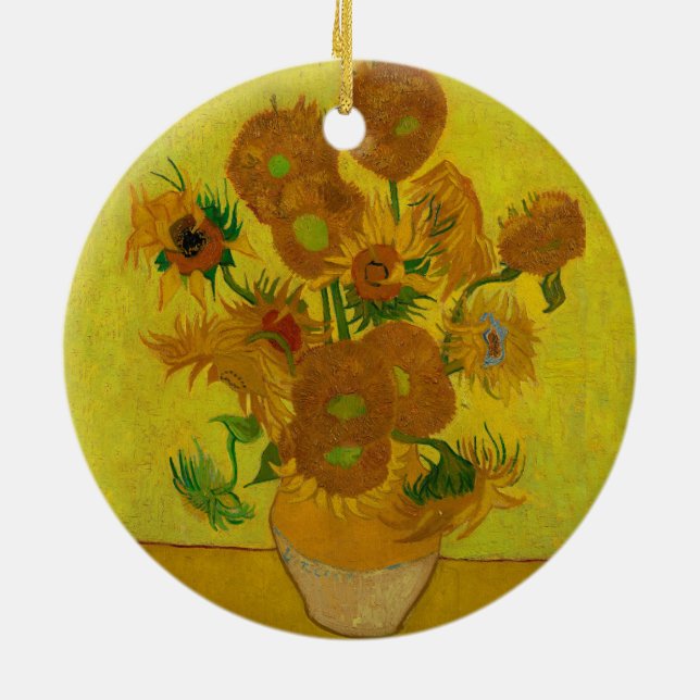 Vincent Van Gogh 15 Sunflowers Painting Ceramic Ornament (Back)