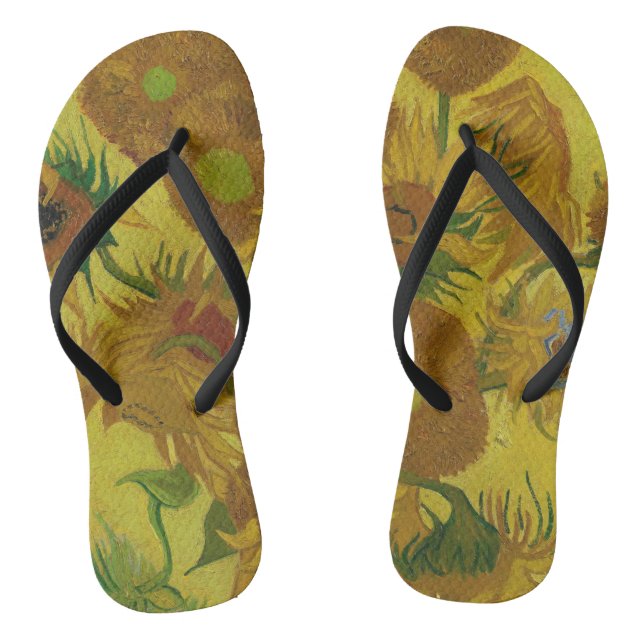 Vincent Van Gogh 15 Sunflowers Painting Flip Flops (Footbed)