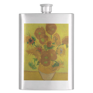 Vincent Van Gogh 15 Sunflowers Painting Hip Flask
