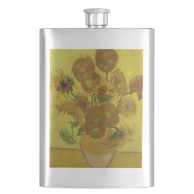 Vincent Van Gogh 15 Sunflowers Painting Hip Flask (Front)