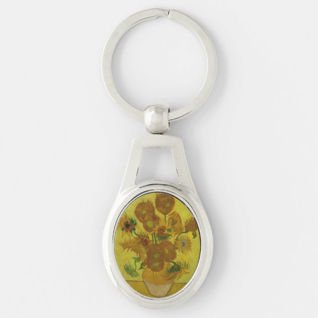 Vincent Van Gogh 15 Sunflowers Painting Keychain (Front)