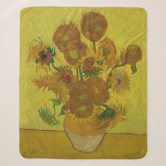 Vincent Van Gogh 15 Sunflowers Painting Sherpa Blanket (Front)