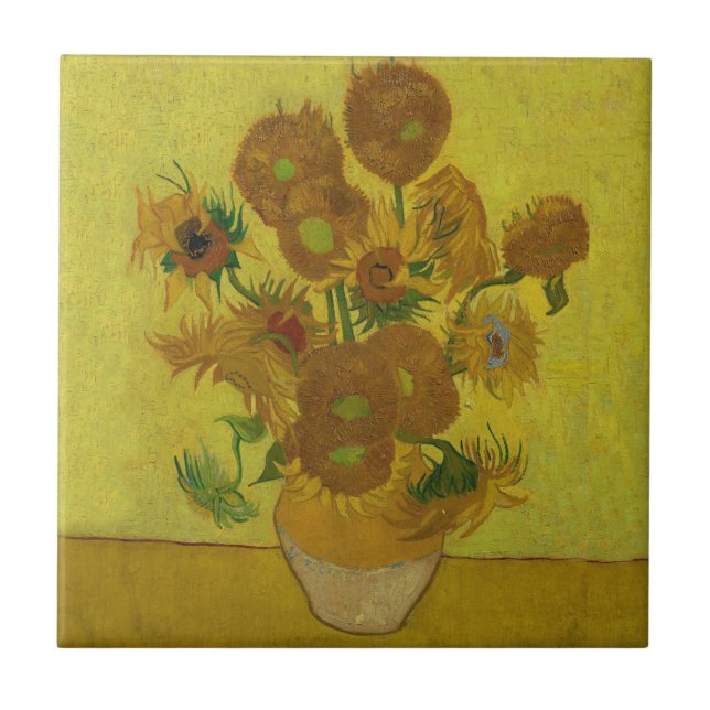Vincent Van Gogh 15 Sunflowers Painting Tile (Front)