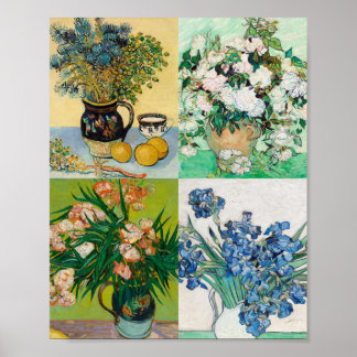 Vincent Van Gogh 1800s Flower Painting Collage  Poster