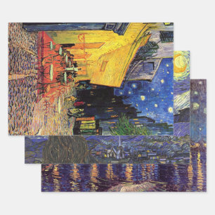 Vincent van Gogh 3 different Starry Night Scenes Wrapping Paper Sheet