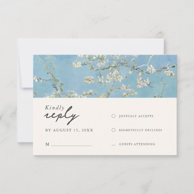 Vincent Van Gogh Almond Blossom Floral Wedding RSVP Card (Front)