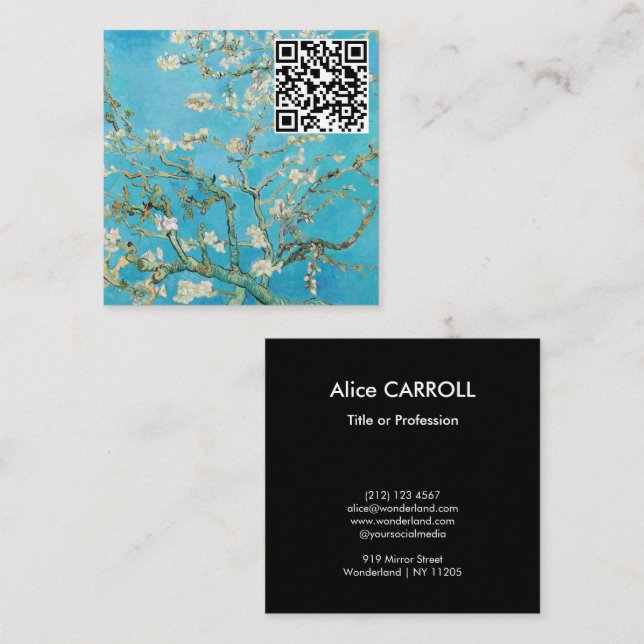 Vincent van Gogh - Almond Blossom - QR Code Square Business Card (Front/Back)