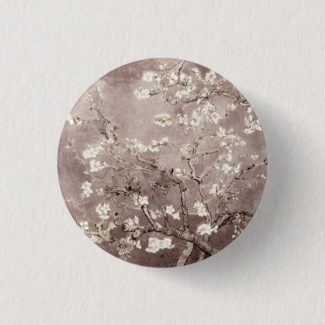 Vincent Van Gogh Almond Blossoms Beige Taupe 1 Inch Round Button (Front)