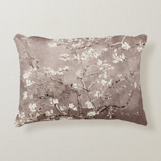 Vincent Van Gogh Almond Blossoms Beige Taupe Accent Pillow (Front)