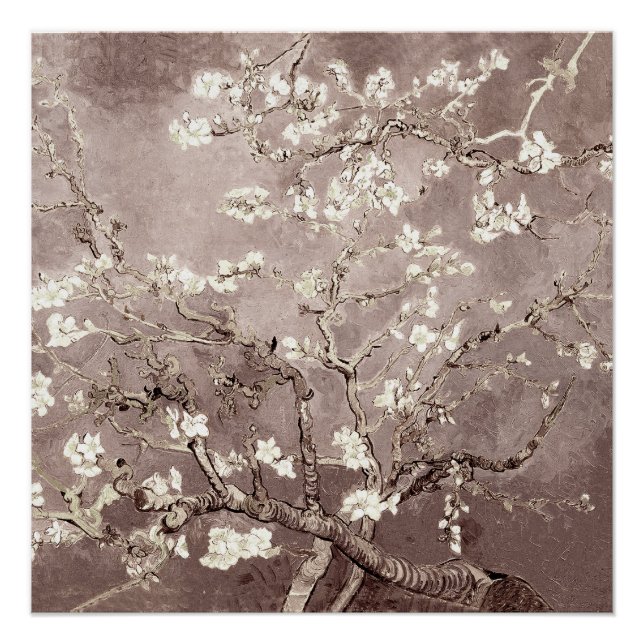 Vincent Van Gogh Almond Blossoms Beige Taupe Poster (Front)