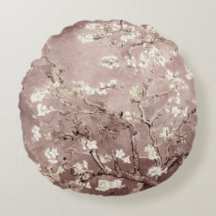 Vincent Van Gogh Almond Blossoms Beige Taupe Round Pillow