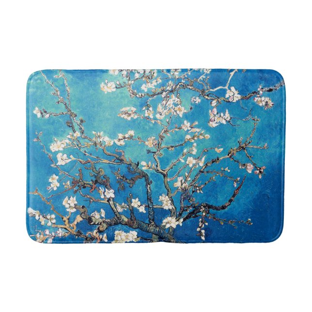 Vincent Van Gogh Almond Blossoms Bright Turquoise Bath Mat (Front)