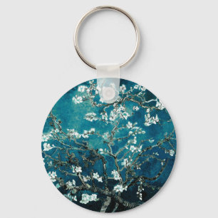 Vincent Van Gogh Almond Blossoms Dark Teal Keychain
