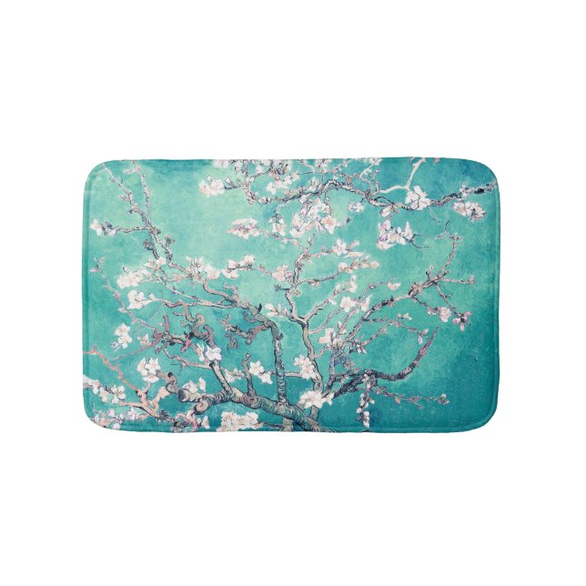 Vincent Van Gogh Almond Blossoms Turquoise Bath Mat (Front)