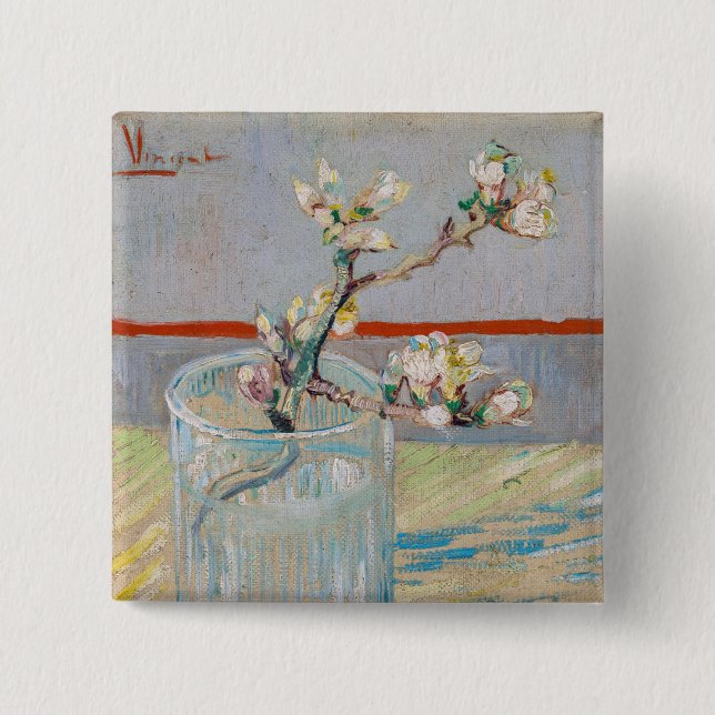 Vincent van Gogh - Almond Branch in a Glass 2 Inch Square Button (Front)