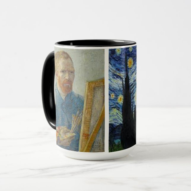 Vincent Van Gogh - Autoportrait & Starry Night Mug (Devant gauche)