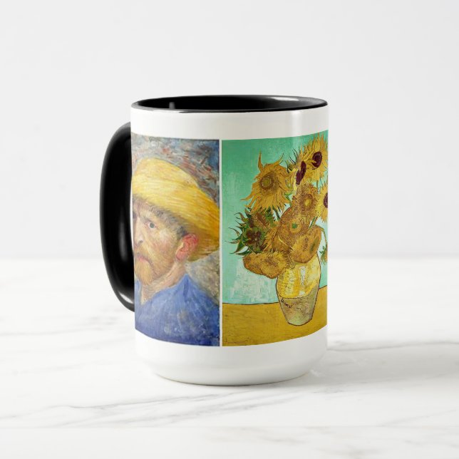 Vincent Van Gogh - Autoportrait & Sunflowers Mug (Devant gauche)