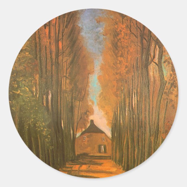 Vincent van Gogh - Avenue of Poplars in Autumn Classic Round Sticker (Front)