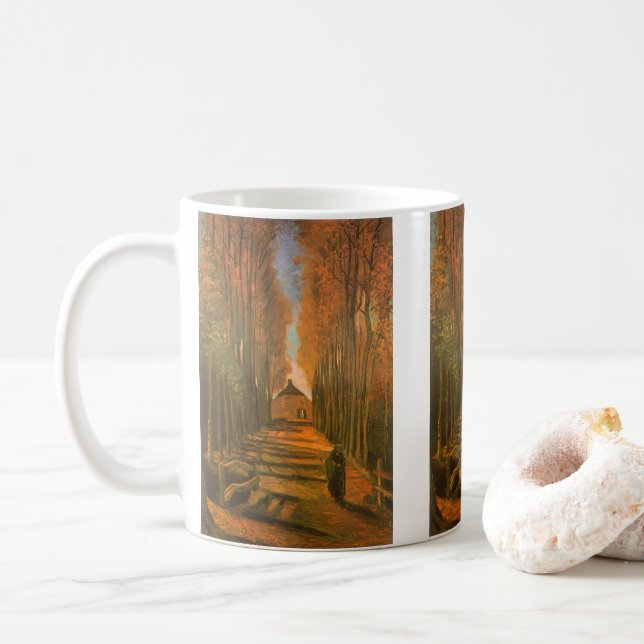 Vincent van Gogh - Avenue of Poplars in Autumn Coffee Mug (With Donut)