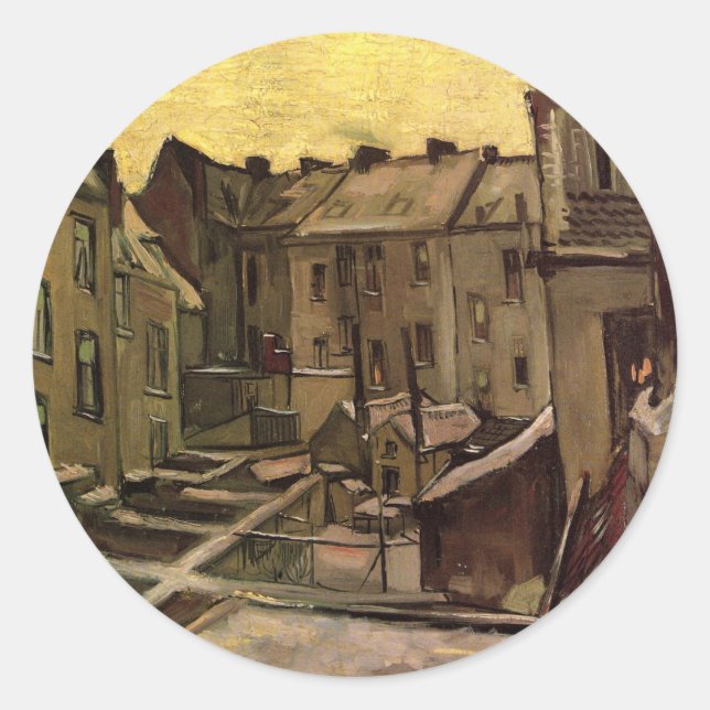 Vincent van Gogh, Backyards of Old Houses, Antwerp Classic Round Sticker (Front)