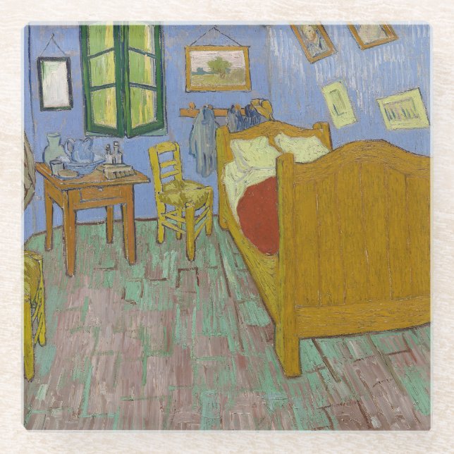 Vincent Van Gogh Bedroom Painting Glass Coaster (Front)