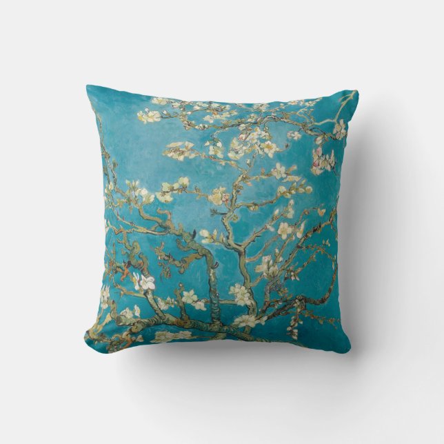 Vincent van Gogh Blossoming Almond Tree enhan Throw Pillow (Front)